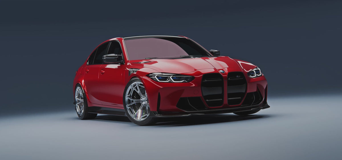 BMW M3 G80 met complete carbon bodykit, driekwart voor